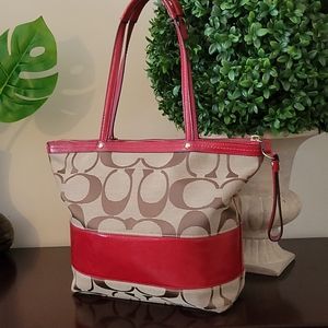 COACH SIGNATURE STRIPE PATENT TOTE #12429 – KHAKI/